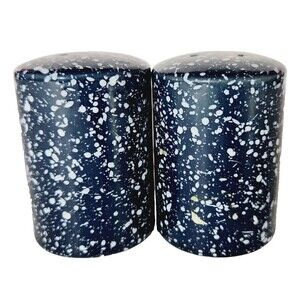 Otagiri Salt Pepper Shakers Splatter Speckled Blue Ceramic Vtg MCM Farmhouse